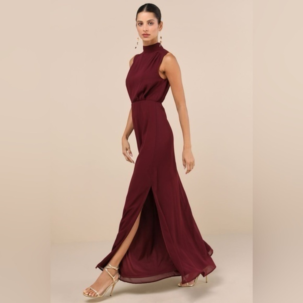Brand New Lulus Classic Elegance Wine Satin Maxi Dress XS